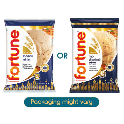 Fortune Premium MP Sharbati Atta | Upto 12 Hours Softness | Slow Chakki Process Net quantity - 1 pack (5 kg)