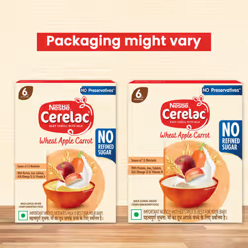 Nestle Cerelac Wheat Apple Carrot Baby Food Cereal | No Refined Sugar & No Preservatives | 6 to 24 Months (260grams)